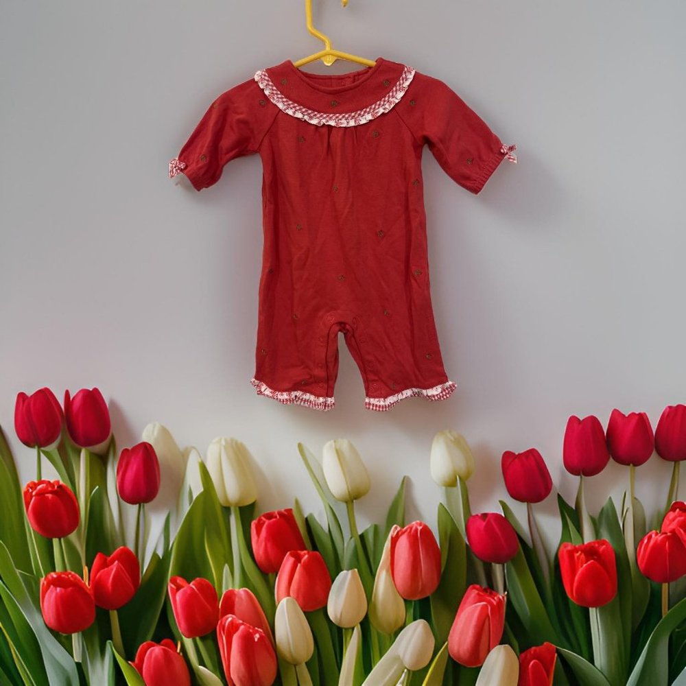 Gymboree Good Old Days NWT Ruffled Knit Cherries Romper sz 6- 12 mos